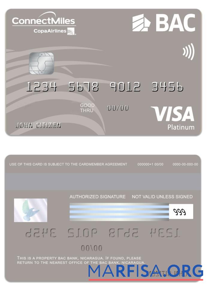 Blank Nicaragua BAC Bank visa platinum card real example